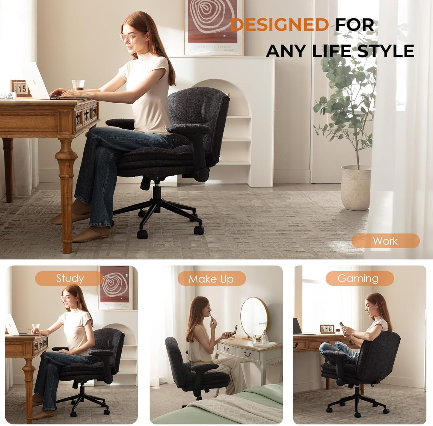 Criss Cross Chair with Adjustable Flip-up Arms and Wheels