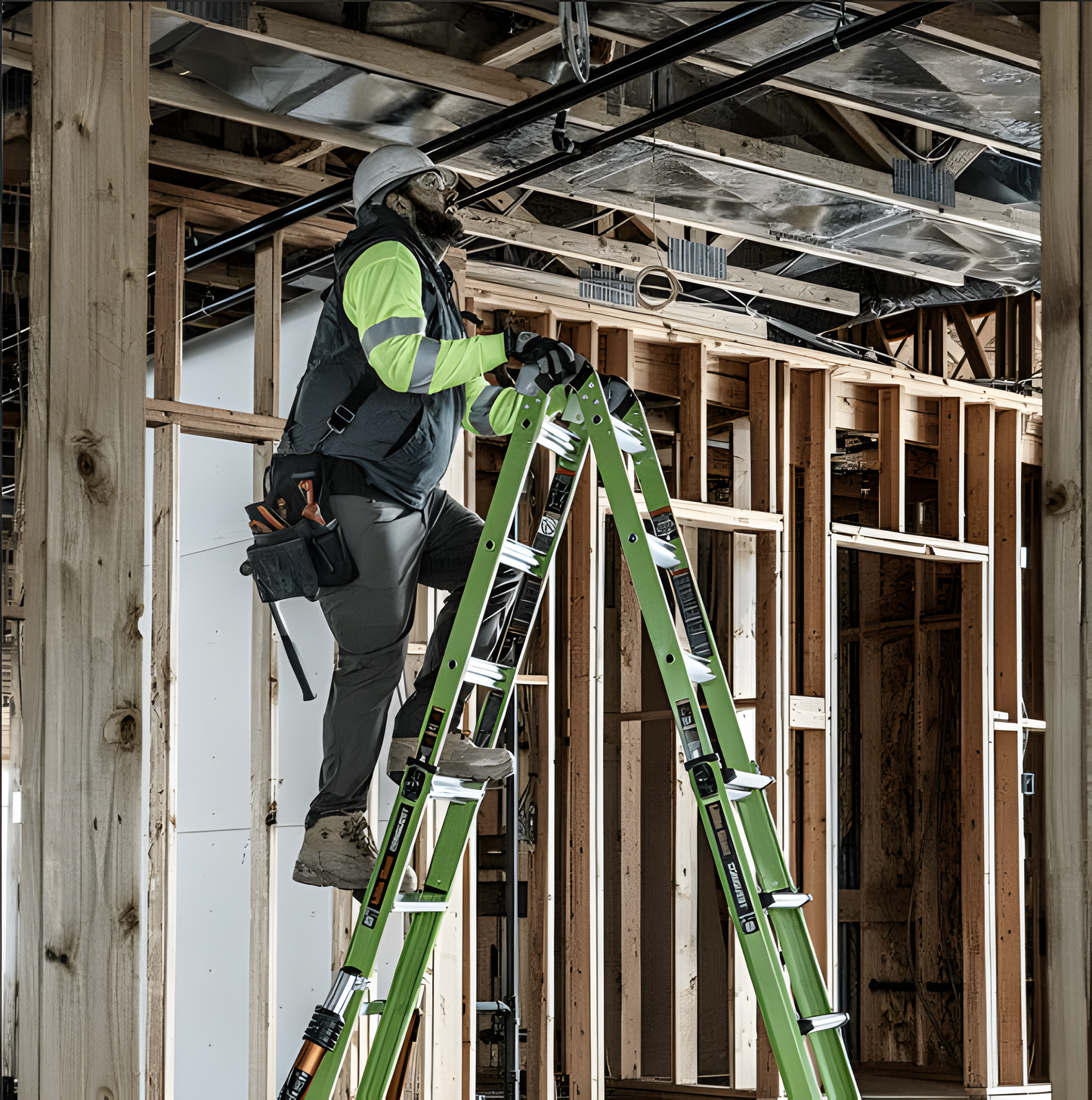 This multi-functional combination ladder can be used as a standing ladder.