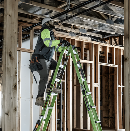 This multi-functional combination ladder can be used as a standing ladder.